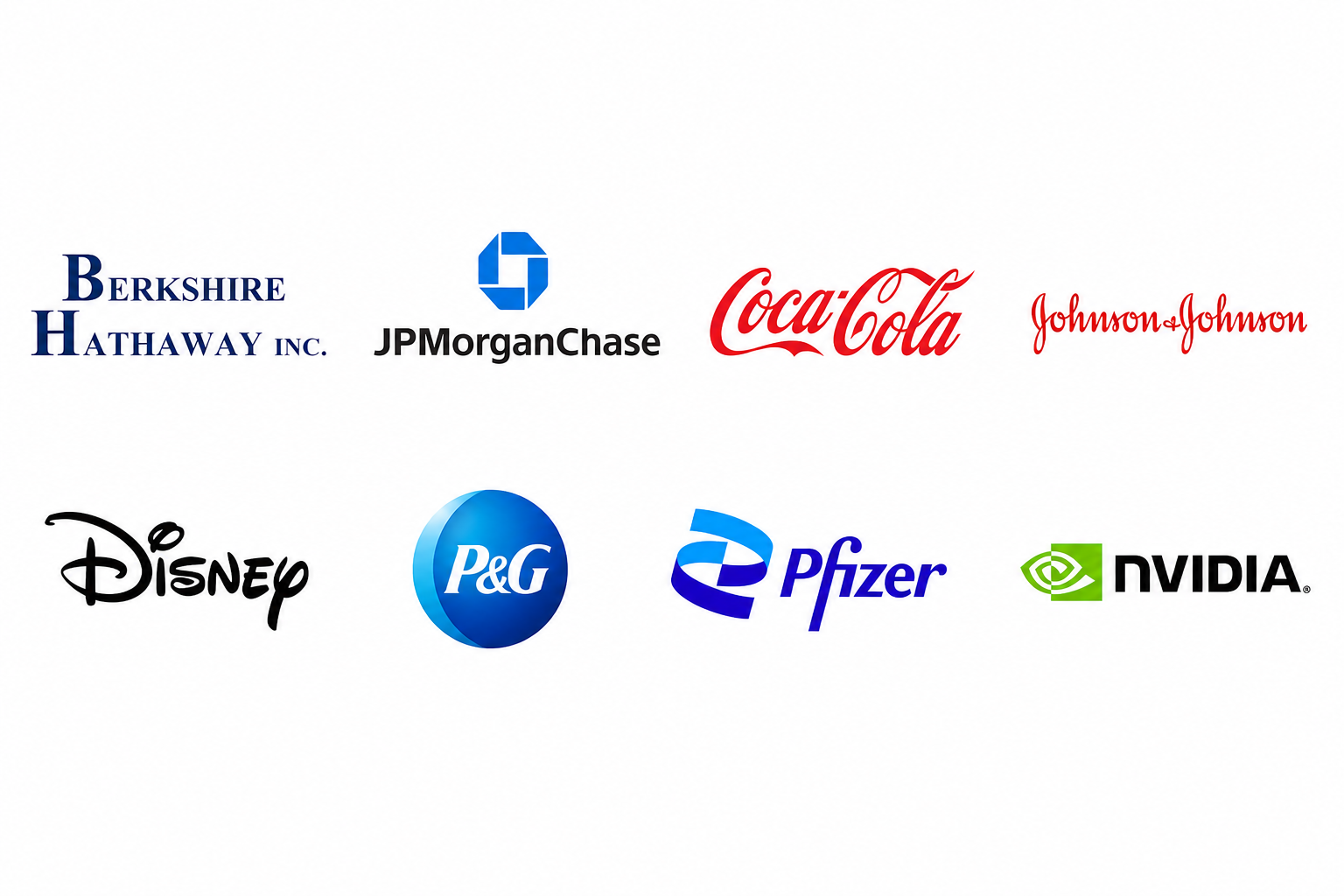 Fortune 500 companies we serve: Berkshire Hathaway, JPMorgan Chase, Coca-Cola, Johnson & Johnson, Disney, P&G, Pfizer, NVIDIA